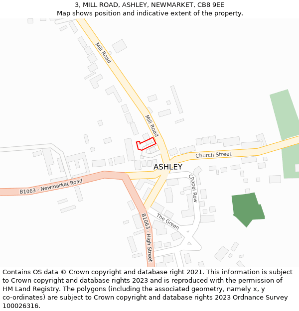 3, MILL ROAD, ASHLEY, NEWMARKET, CB8 9EE: Location map and indicative extent of plot