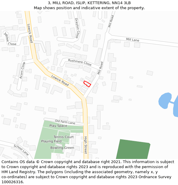 3, MILL ROAD, ISLIP, KETTERING, NN14 3LB: Location map and indicative extent of plot