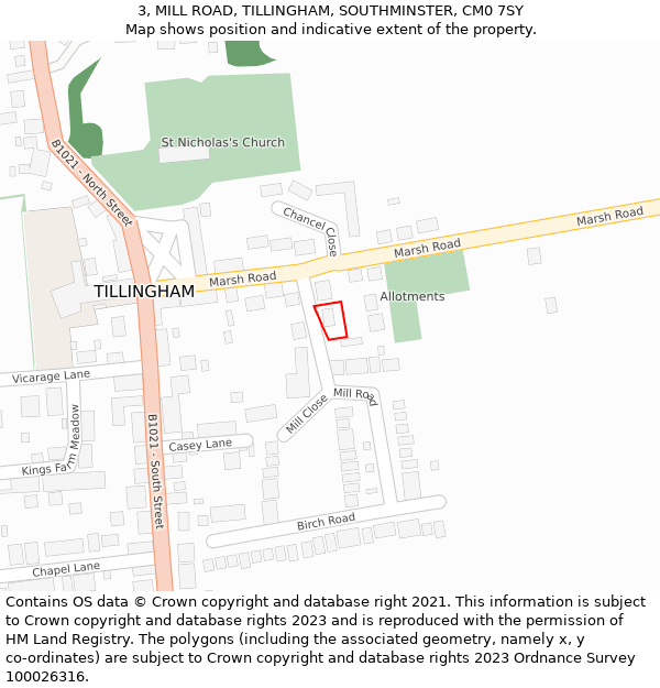 3, MILL ROAD, TILLINGHAM, SOUTHMINSTER, CM0 7SY: Location map and indicative extent of plot