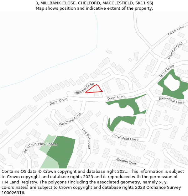 3, MILLBANK CLOSE, CHELFORD, MACCLESFIELD, SK11 9SJ: Location map and indicative extent of plot