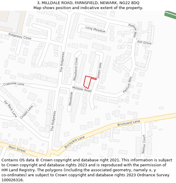 3, MILLDALE ROAD, FARNSFIELD, NEWARK, NG22 8DQ: Location map and indicative extent of plot
