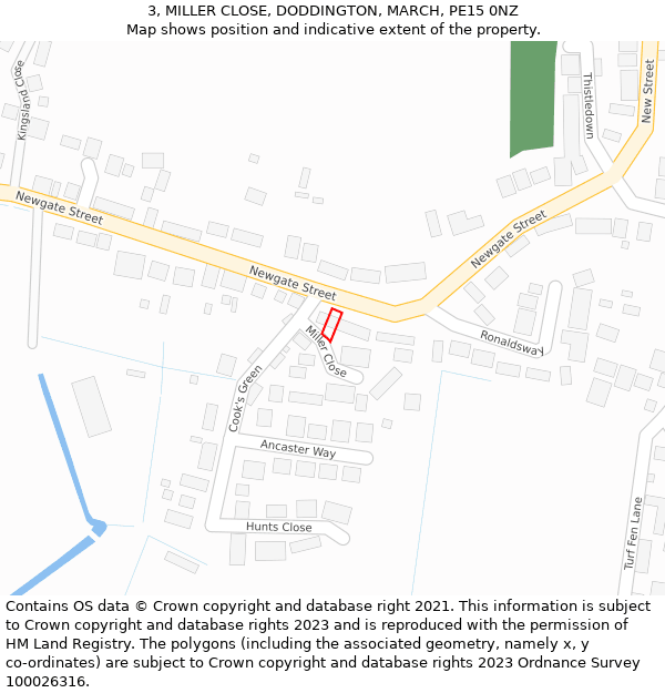 3, MILLER CLOSE, DODDINGTON, MARCH, PE15 0NZ: Location map and indicative extent of plot