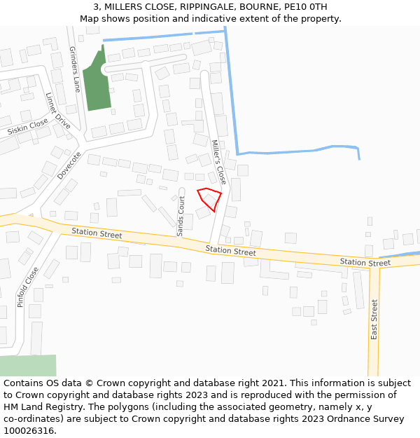 3, MILLERS CLOSE, RIPPINGALE, BOURNE, PE10 0TH: Location map and indicative extent of plot