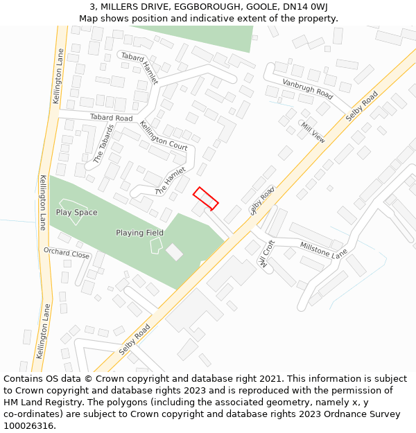 3, MILLERS DRIVE, EGGBOROUGH, GOOLE, DN14 0WJ: Location map and indicative extent of plot