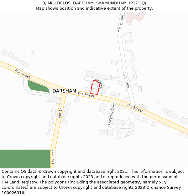 3, MILLFIELDS, DARSHAM, SAXMUNDHAM, IP17 3QJ: Location map and indicative extent of plot