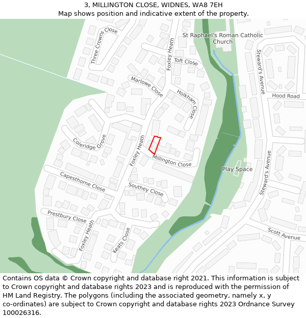 3, MILLINGTON CLOSE, WIDNES, WA8 7EH: Location map and indicative extent of plot