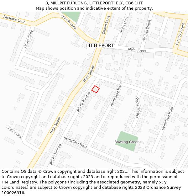 3, MILLPIT FURLONG, LITTLEPORT, ELY, CB6 1HT: Location map and indicative extent of plot