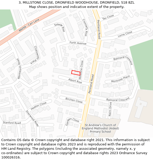 3, MILLSTONE CLOSE, DRONFIELD WOODHOUSE, DRONFIELD, S18 8ZL: Location map and indicative extent of plot