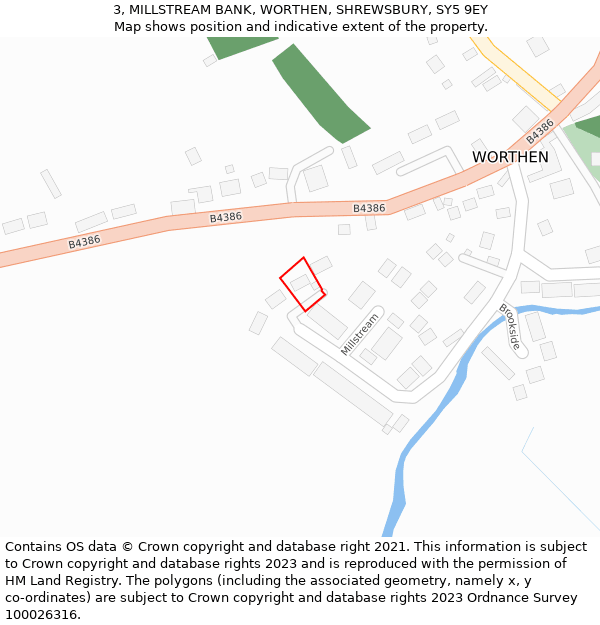 3, MILLSTREAM BANK, WORTHEN, SHREWSBURY, SY5 9EY: Location map and indicative extent of plot