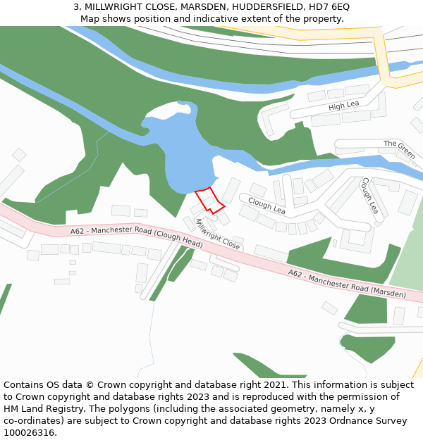 3, MILLWRIGHT CLOSE, MARSDEN, HUDDERSFIELD, HD7 6EQ: Location map and indicative extent of plot