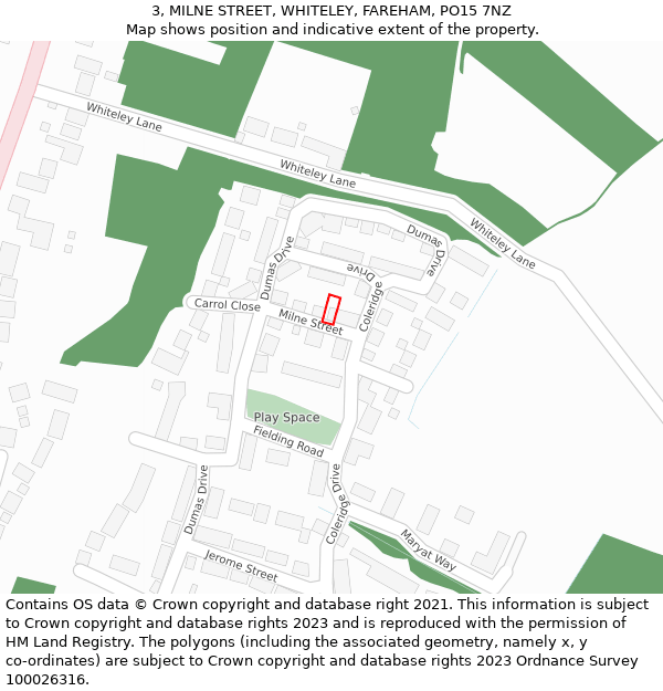 3, MILNE STREET, WHITELEY, FAREHAM, PO15 7NZ: Location map and indicative extent of plot