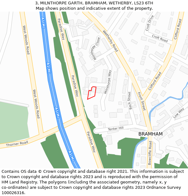 3, MILNTHORPE GARTH, BRAMHAM, WETHERBY, LS23 6TH: Location map and indicative extent of plot