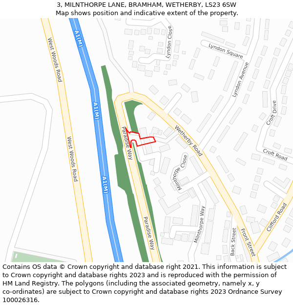 3, MILNTHORPE LANE, BRAMHAM, WETHERBY, LS23 6SW: Location map and indicative extent of plot