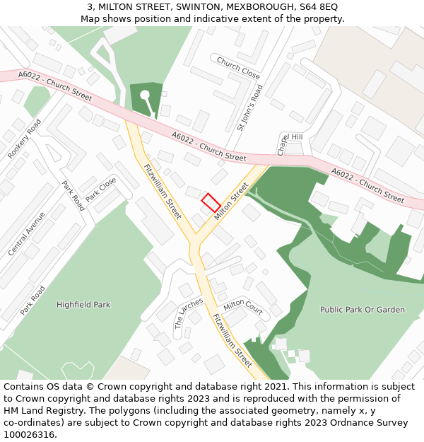 3, MILTON STREET, SWINTON, MEXBOROUGH, S64 8EQ: Location map and indicative extent of plot