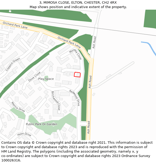 3, MIMOSA CLOSE, ELTON, CHESTER, CH2 4RX: Location map and indicative extent of plot