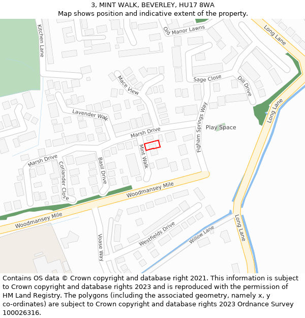 3, MINT WALK, BEVERLEY, HU17 8WA: Location map and indicative extent of plot