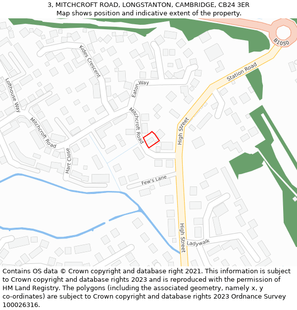 3, MITCHCROFT ROAD, LONGSTANTON, CAMBRIDGE, CB24 3ER: Location map and indicative extent of plot
