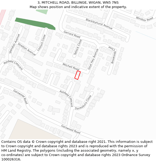 3, MITCHELL ROAD, BILLINGE, WIGAN, WN5 7NS: Location map and indicative extent of plot