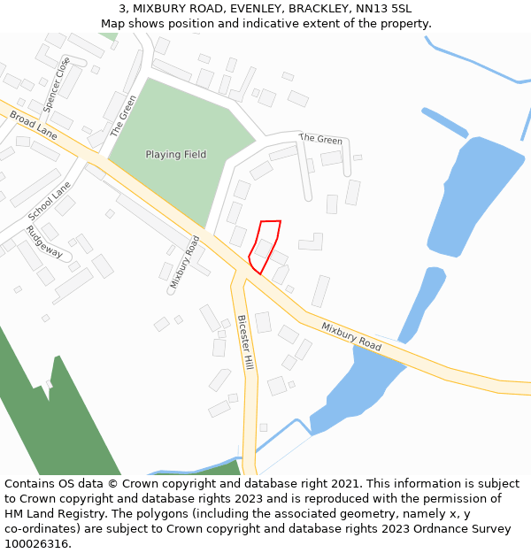 3, MIXBURY ROAD, EVENLEY, BRACKLEY, NN13 5SL: Location map and indicative extent of plot