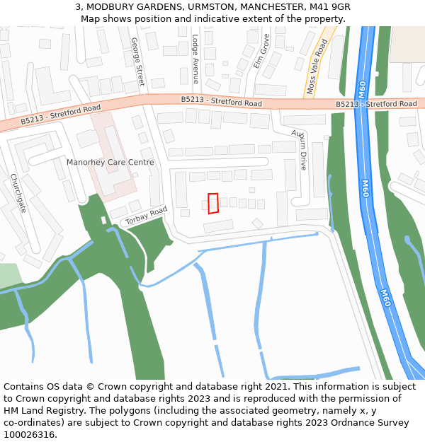 3, MODBURY GARDENS, URMSTON, MANCHESTER, M41 9GR: Location map and indicative extent of plot