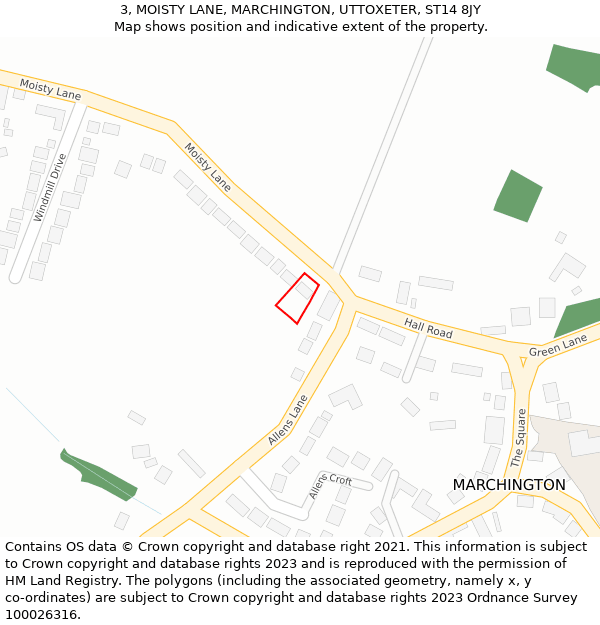 3, MOISTY LANE, MARCHINGTON, UTTOXETER, ST14 8JY: Location map and indicative extent of plot