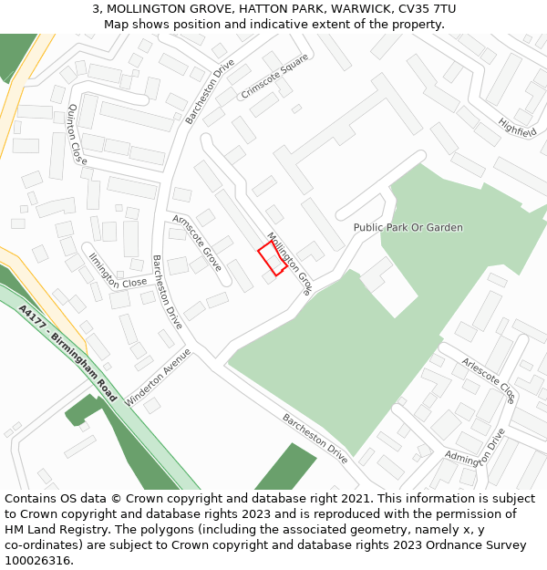 3, MOLLINGTON GROVE, HATTON PARK, WARWICK, CV35 7TU: Location map and indicative extent of plot