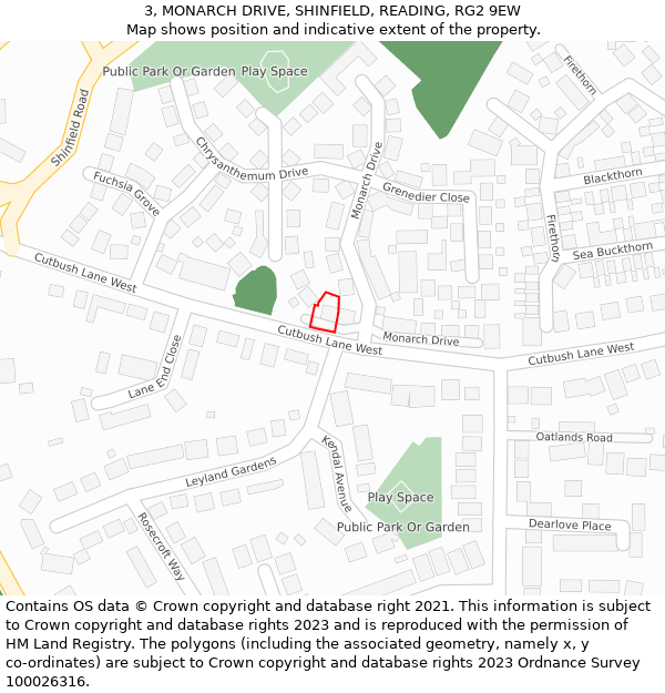 3, MONARCH DRIVE, SHINFIELD, READING, RG2 9EW: Location map and indicative extent of plot