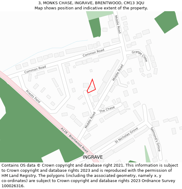 3, MONKS CHASE, INGRAVE, BRENTWOOD, CM13 3QU: Location map and indicative extent of plot