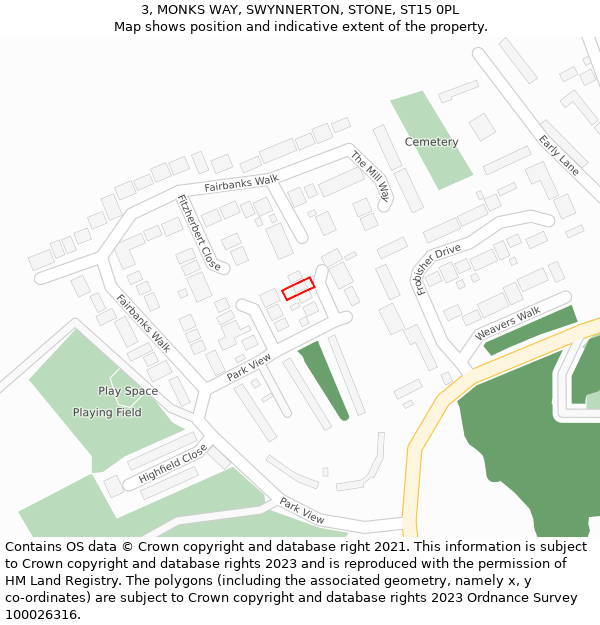 3, MONKS WAY, SWYNNERTON, STONE, ST15 0PL: Location map and indicative extent of plot