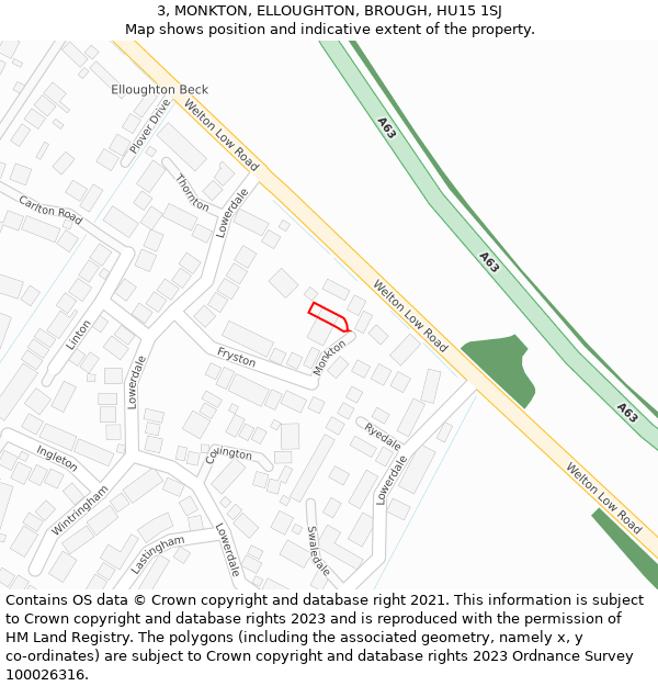 3, MONKTON, ELLOUGHTON, BROUGH, HU15 1SJ: Location map and indicative extent of plot