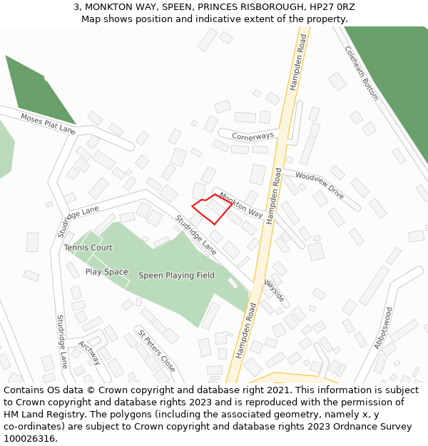 3, MONKTON WAY, SPEEN, PRINCES RISBOROUGH, HP27 0RZ: Location map and indicative extent of plot