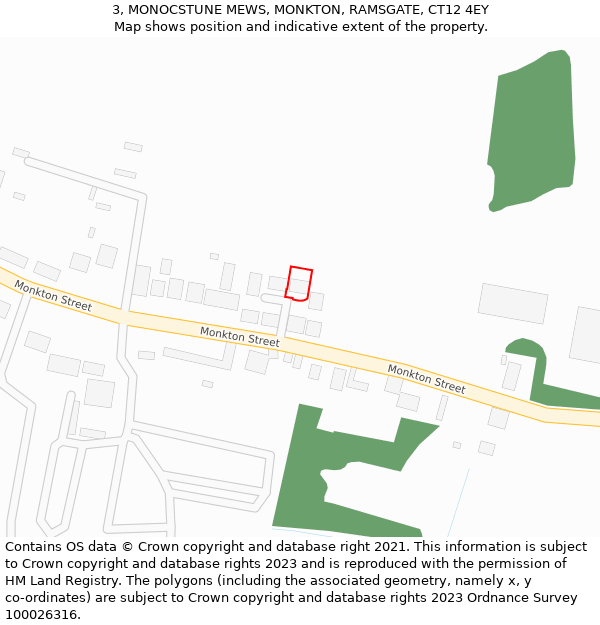 3, MONOCSTUNE MEWS, MONKTON, RAMSGATE, CT12 4EY: Location map and indicative extent of plot