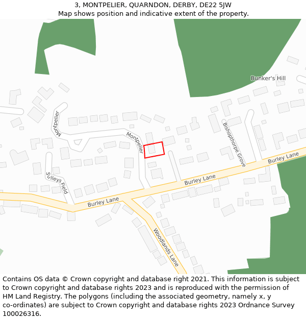 3, MONTPELIER, QUARNDON, DERBY, DE22 5JW: Location map and indicative extent of plot