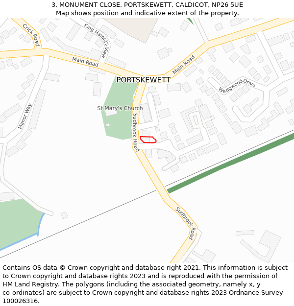 3, MONUMENT CLOSE, PORTSKEWETT, CALDICOT, NP26 5UE: Location map and indicative extent of plot