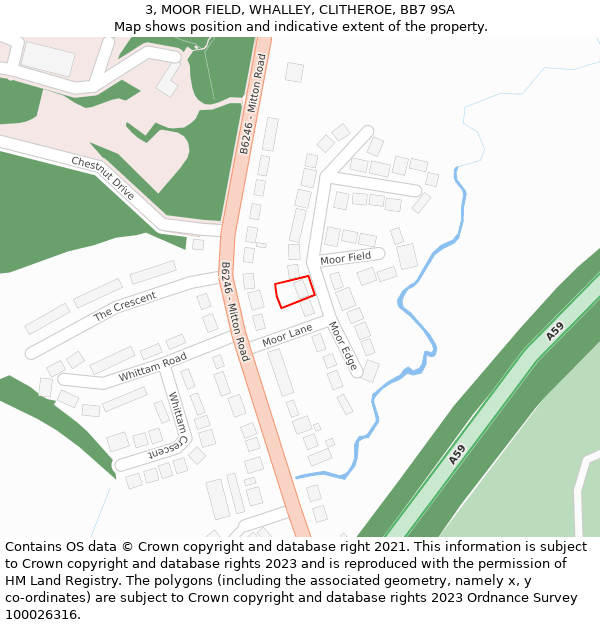3, MOOR FIELD, WHALLEY, CLITHEROE, BB7 9SA: Location map and indicative extent of plot