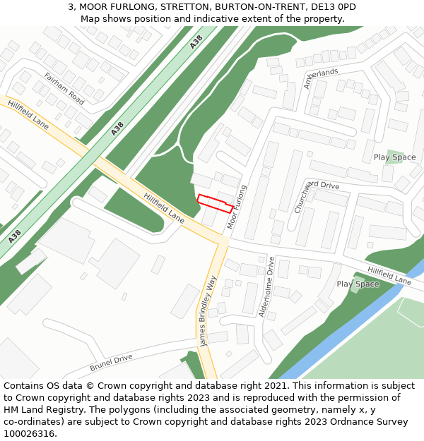 3, MOOR FURLONG, STRETTON, BURTON-ON-TRENT, DE13 0PD: Location map and indicative extent of plot