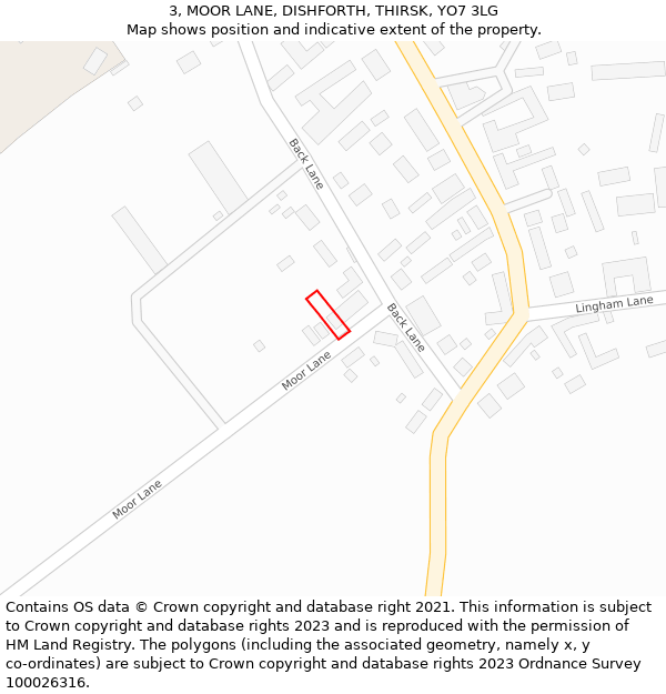 3, MOOR LANE, DISHFORTH, THIRSK, YO7 3LG: Location map and indicative extent of plot