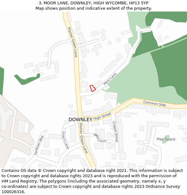 3, MOOR LANE, DOWNLEY, HIGH WYCOMBE, HP13 5YP: Location map and indicative extent of plot
