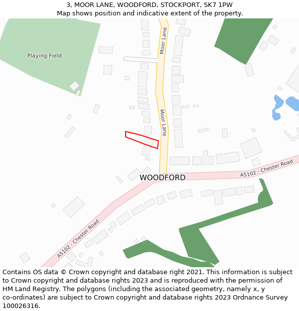 3, MOOR LANE, WOODFORD, STOCKPORT, SK7 1PW: Location map and indicative extent of plot