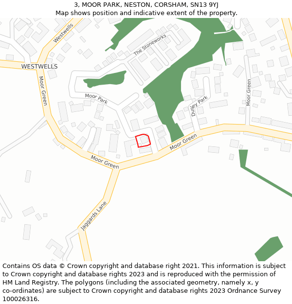 3, MOOR PARK, NESTON, CORSHAM, SN13 9YJ: Location map and indicative extent of plot