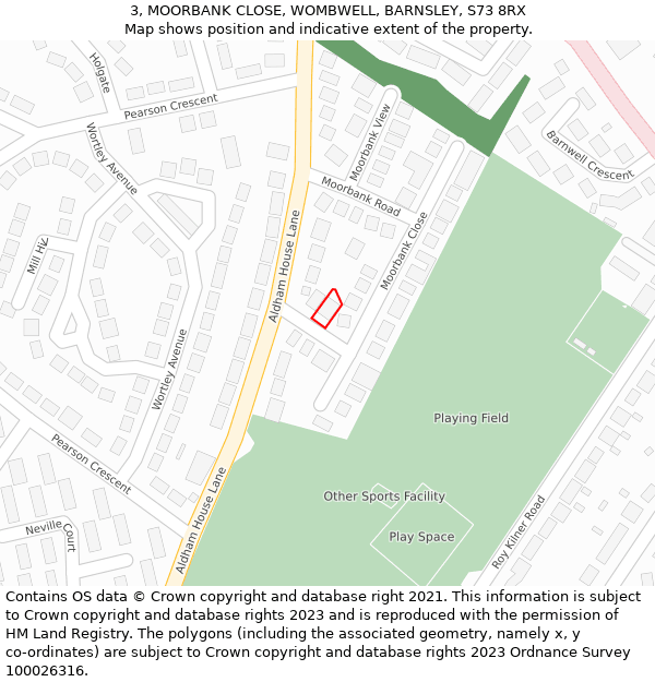 3, MOORBANK CLOSE, WOMBWELL, BARNSLEY, S73 8RX: Location map and indicative extent of plot