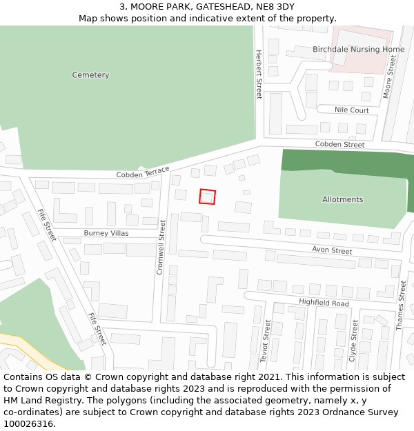 3, MOORE PARK, GATESHEAD, NE8 3DY: Location map and indicative extent of plot