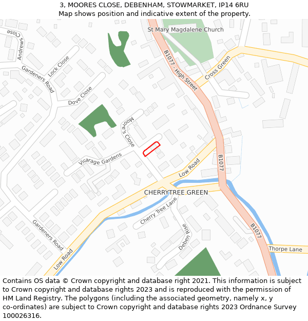 3, MOORES CLOSE, DEBENHAM, STOWMARKET, IP14 6RU: Location map and indicative extent of plot