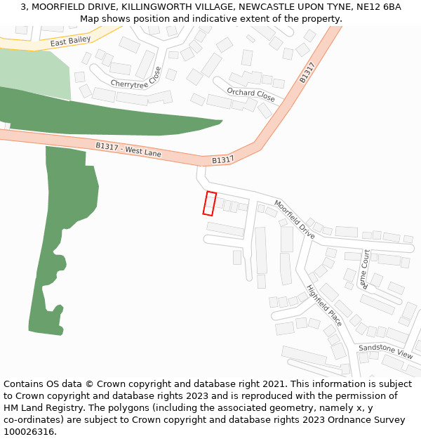 3, MOORFIELD DRIVE, KILLINGWORTH VILLAGE, NEWCASTLE UPON TYNE, NE12 6BA: Location map and indicative extent of plot