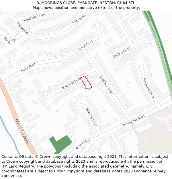 3, MOORINGS CLOSE, PARKGATE, NESTON, CH64 6TL: Location map and indicative extent of plot