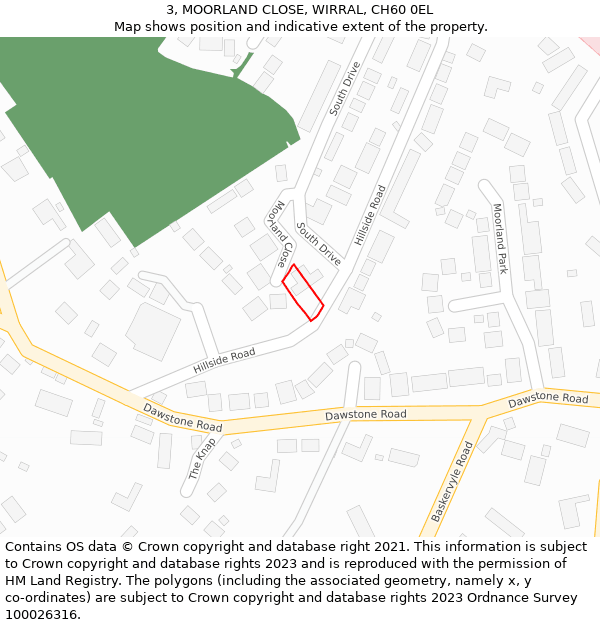 3, MOORLAND CLOSE, WIRRAL, CH60 0EL: Location map and indicative extent of plot