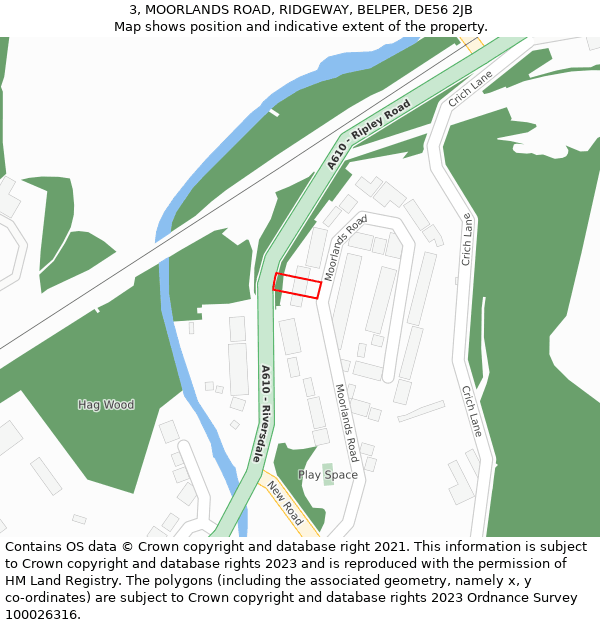 3, MOORLANDS ROAD, RIDGEWAY, BELPER, DE56 2JB: Location map and indicative extent of plot