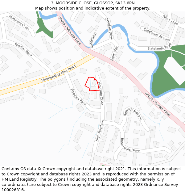 3, MOORSIDE CLOSE, GLOSSOP, SK13 6PN: Location map and indicative extent of plot