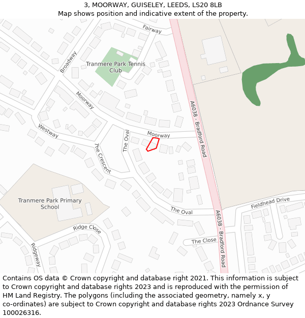 3, MOORWAY, GUISELEY, LEEDS, LS20 8LB: Location map and indicative extent of plot