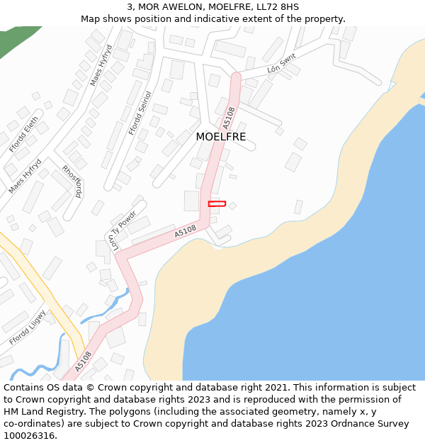 3, MOR AWELON, MOELFRE, LL72 8HS: Location map and indicative extent of plot